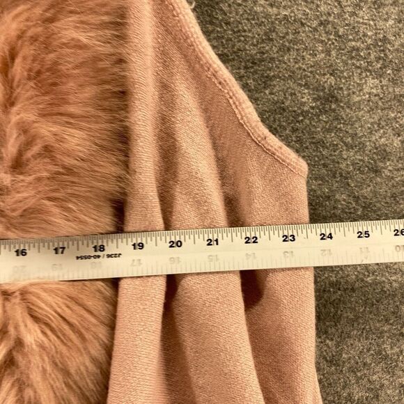 Questions Vest Women S/M Pink Knit Open Front Sleeveless Fur Trim Casual Solid - Picture 8 of 10